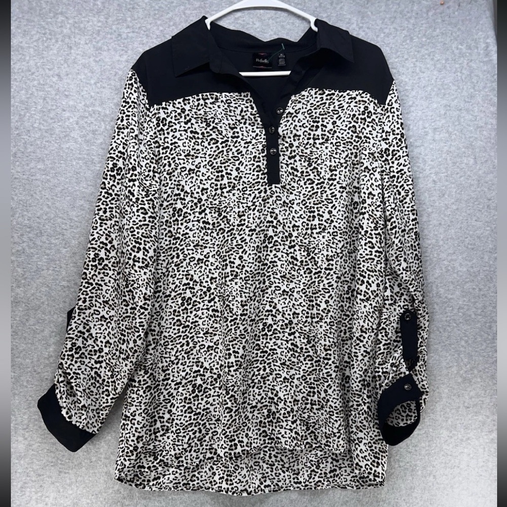 Rafaella Monochrome Leopard Print Button Down Shirt